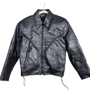 Antelope Creek Vintage Black Leather Moto Riding Jacket Braided HD Womens Size M